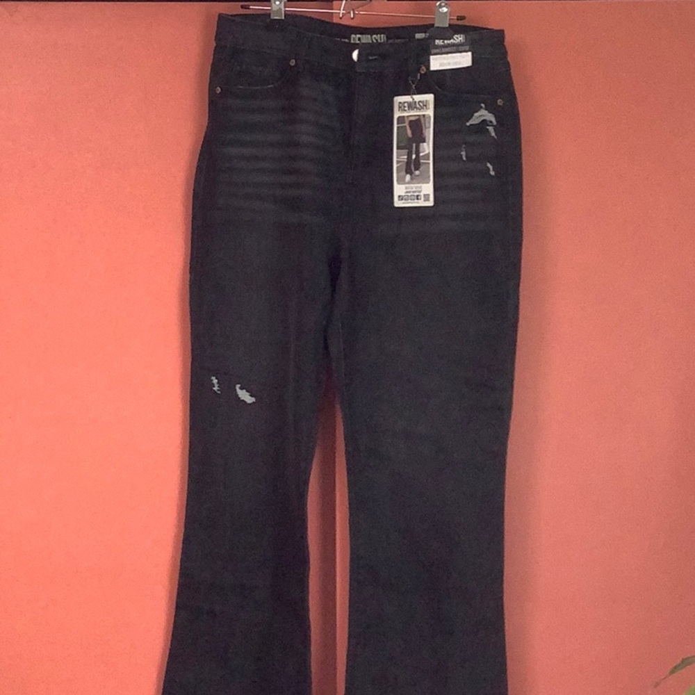 Rewash Dark Distressed Denim Jeans. High rise, loose bootcut. NWT size31/13